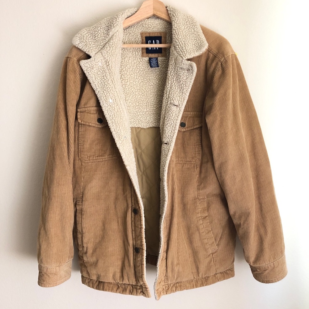 Vintage Gap Tan Corduroy Sherpa Lined Trucker Jacket Size Medium